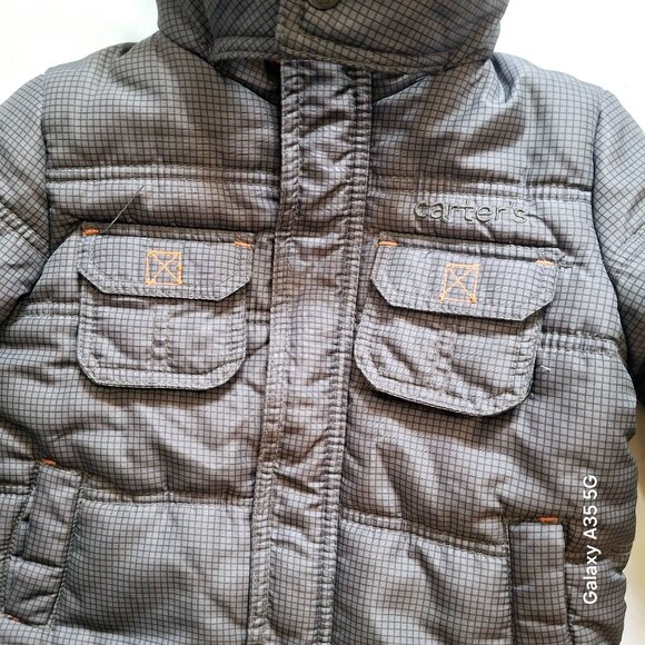 Carters Toddler Boys Gray Hooded Puffer Jacket With Orange Zipper Details 2T - Picture 3 of 8